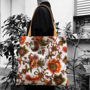 Wendbare, gefütterte Tragetasche für Damen und Herren aus Vintage-Leinwand im barocken orientalischen Stil der 1960er Jahre