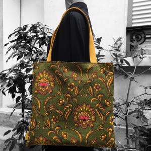 Wendbare, gefütterte Tragetasche für Damen und Herren aus Vintage-Leinwand im barocken orientalischen Stil der 1960er Jahre