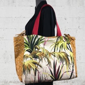 Tragetasche im Tiki-Stil, tropisches Retro-Design, extra große XXL-Tragetasche mit Tiefe, Strandtasche, Einkaufstasche, Wendefutter, für Damen.