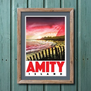 AMITY ISLAND - Travel Poster - Jaws - 13"x19" (Direct from the Artist)