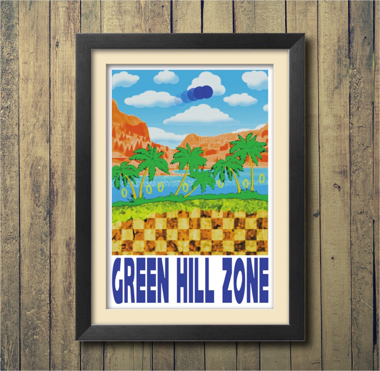 Sonic Green Hill Zone Watercolor Painting Reproduction Print 