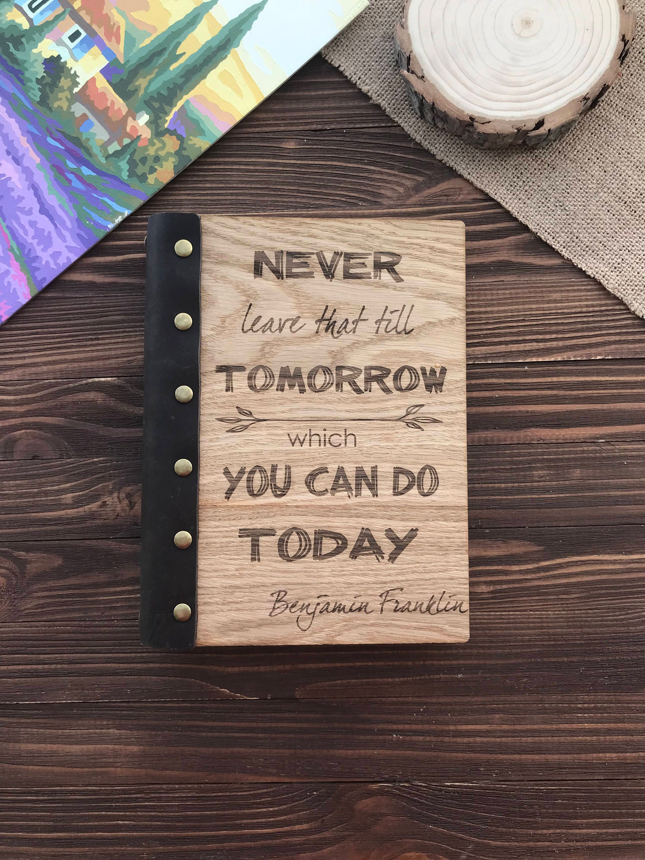 Motivation notebook Gift for Her Wooden Notebook wooden diary Etsy