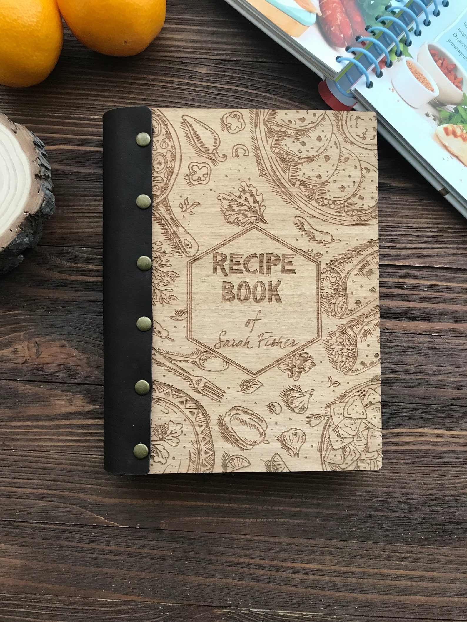 personalized-wooden-recipe-book-binder-custom-journal-cookbook-etsy