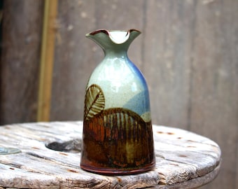 Australian Studio Pottery - Small Earth  Tones Vase - Rustic Home Decor – Vintage - Second Hand - Hand Glazed Pottery - Heavy Vase