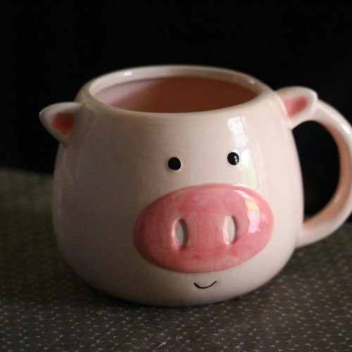 Pink Pig Mug - Rustic Home Decor – Vintage - Second Hand - Flower Vase - Ceramic - Kitchenware - Animal Shaped Mug - Drinkware - Glazed