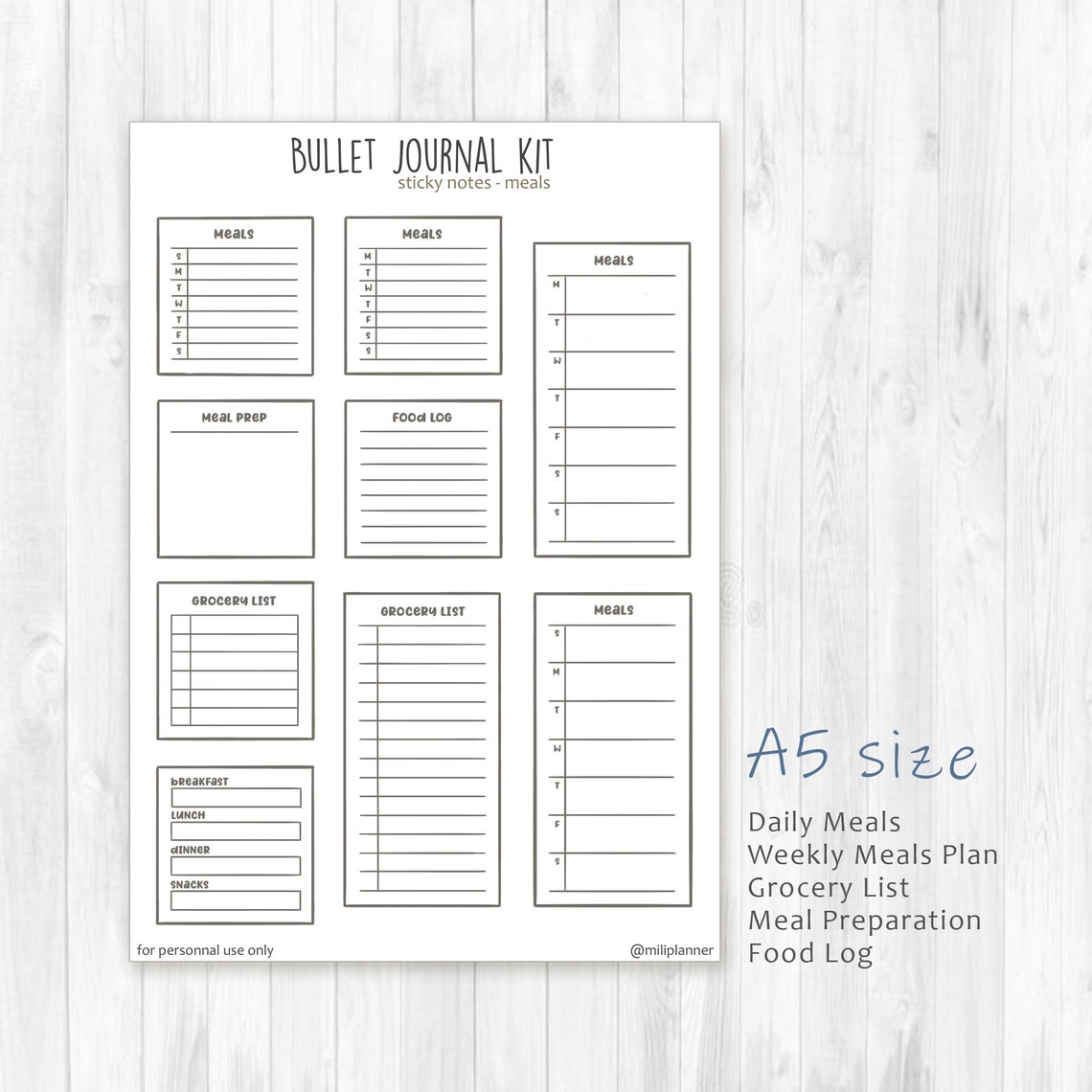 Printable Bullet Journal Kit Sticky Notes Etsy