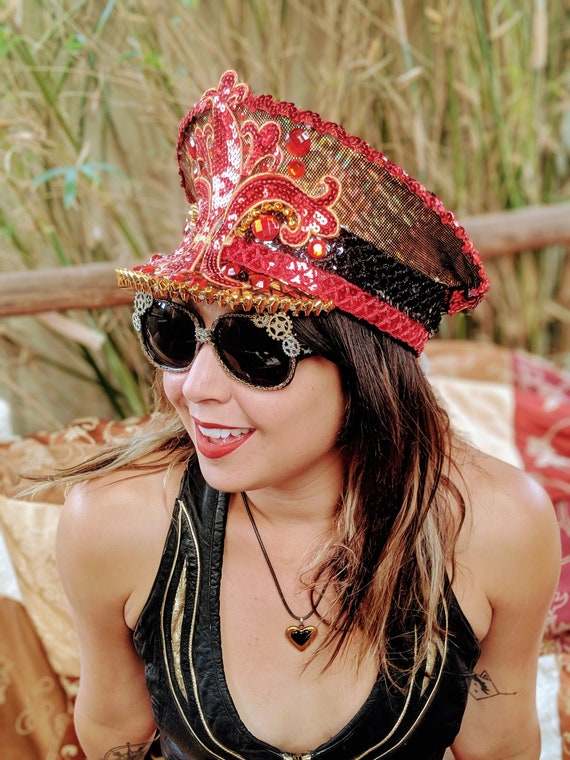 Red Gold Festival Hat With Leds Burning 