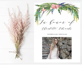 funeral program template floral obituary template design order etsy
