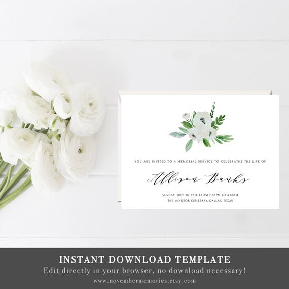 Celebration Of Life Invitations Cards Funeral Invitation Etsy