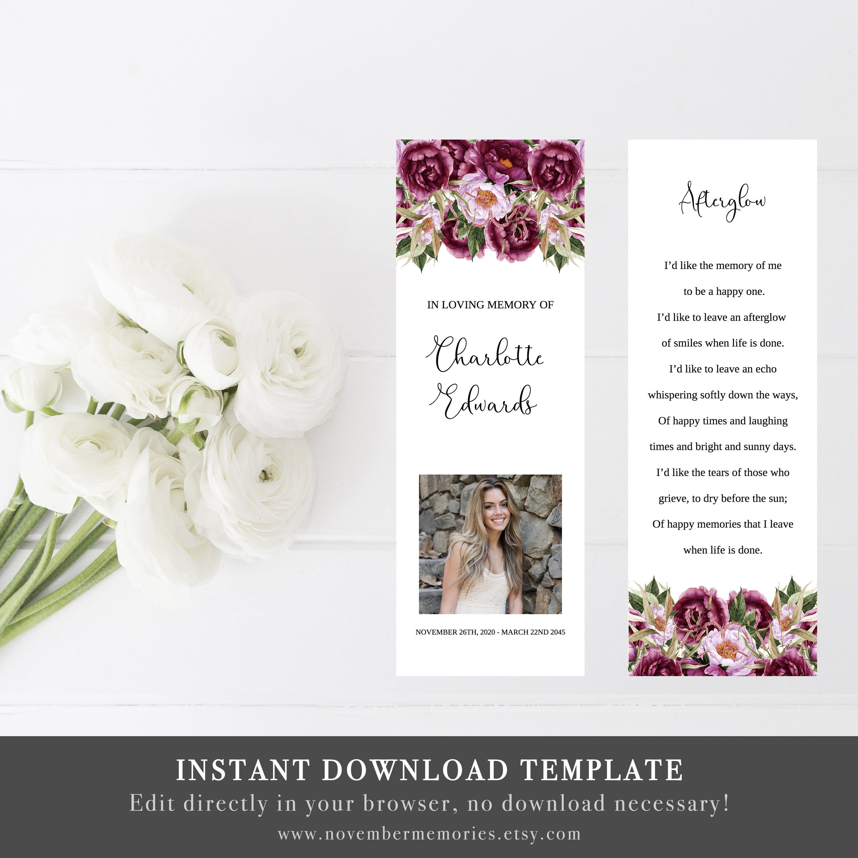 Funeral Favors Memorial Service Favors Prayer Cards Template | Etsy