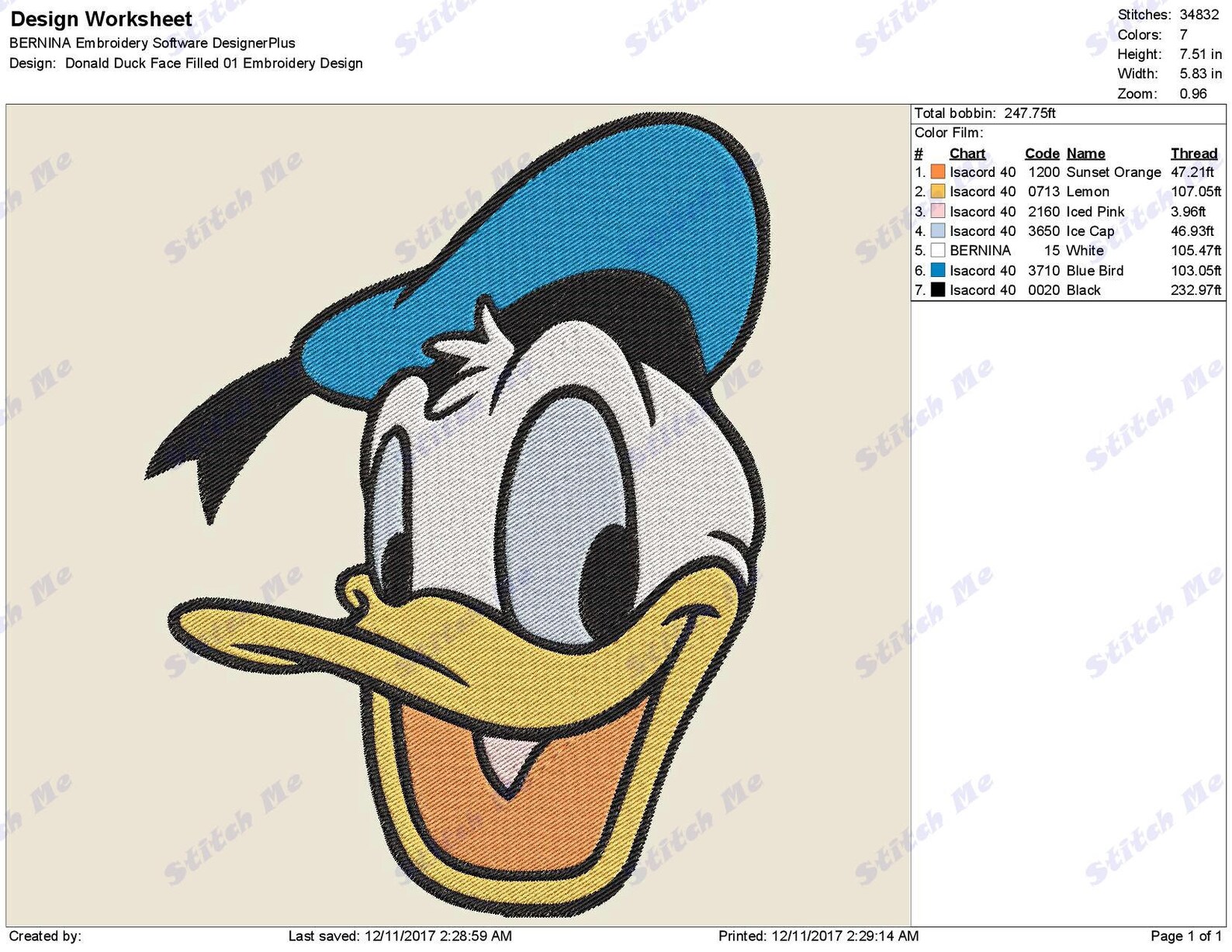 Donald Duck Gesicht gefüllt 01 Stickmuster sofortDownload Donald Duck Gesicht gefüllt 01 Stickmuster sofortDownload