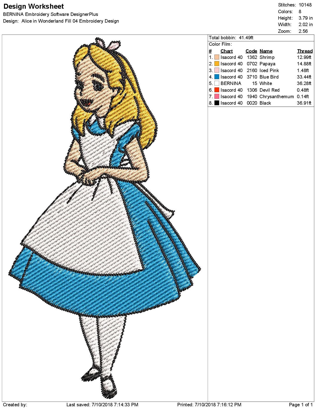 Alice in Wonderland Fill 04 Embroidery Design Instant Etsy UK