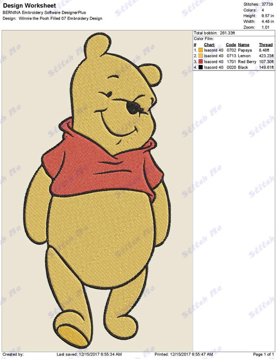 【海外限定】 Winnie the Instant - Design Embroidery 07 Filled Pooh バッグ