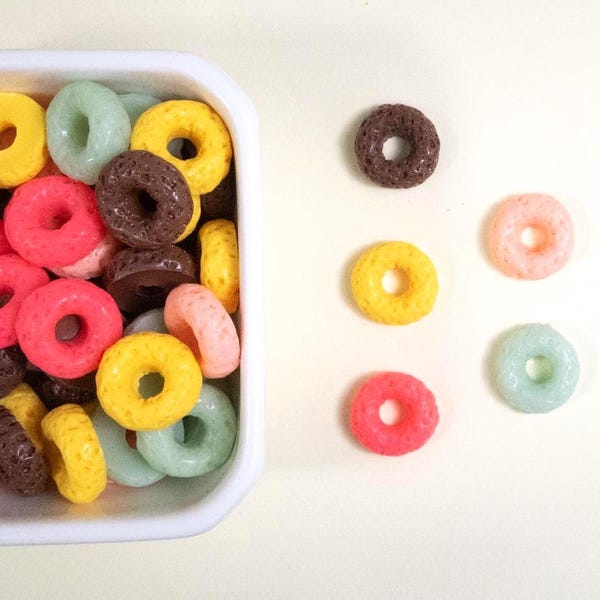 Fruit Cereal Ring Flatback Resin Cabochon Charms, Breakfast Embellishments for Slime, Decoden