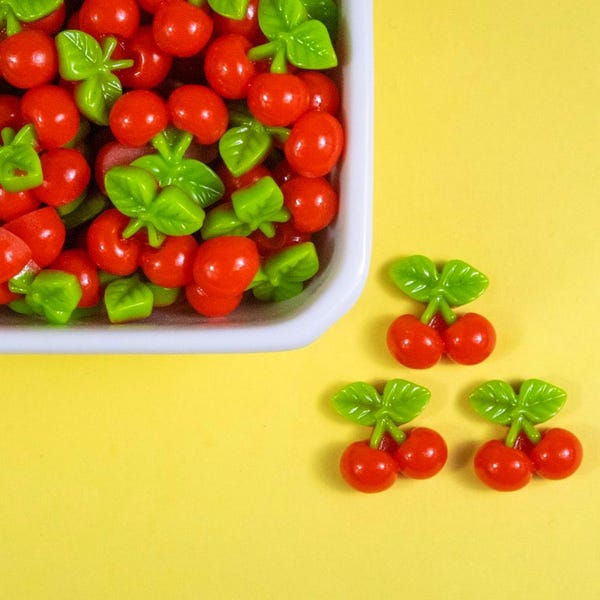 Cherry Flatback Resin Cabochon Charms, Fruit Embellishments for Slime, Decoden, Scrapbooking, Hair Bows