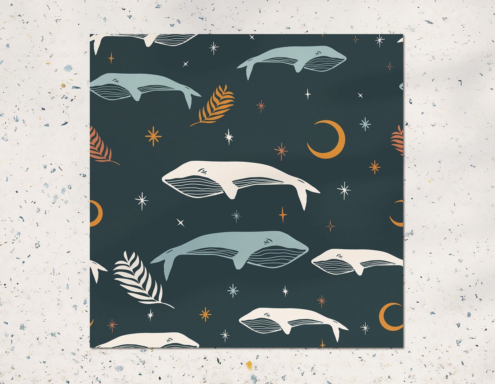 Planet Earth Pattern, Vector Background With Whale, Moon & Stars ...