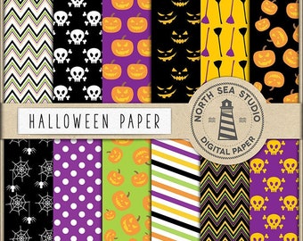 Doces ou travessuras, papel digital de Halloween, fundos digitais de Halloween, padrões de Halloween, abóbora de Halloween, papéis de scrapbook