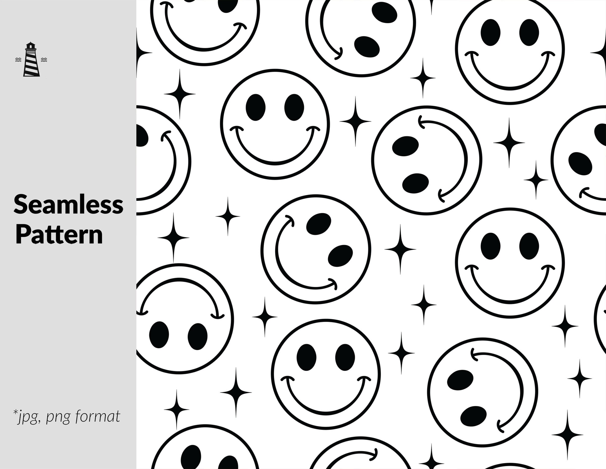 Happy Faces Seamless Pattern Groovy Black and White Faces Etsy
