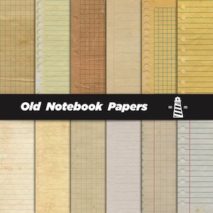 Vintage notebook digital paper, old journal pages, lined backgrounds, writing digital paper, aged shabby texture pack