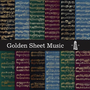Golden sheet music, vintage sheet music digital paper, 8,5x11 inches musical themed, musical notation papers, antique style