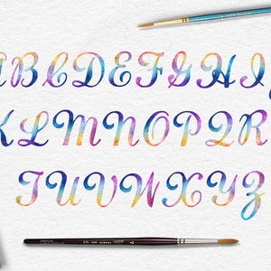 Uppercase rainbow letters, digital watercolor alphabet, rainbow watercolor font, watercolor letters clip art, calligraphy font