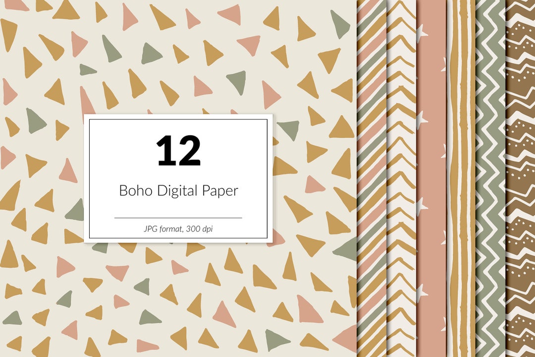 Patterned Craft Paper Boho Hand Drawn Boho Digital Paper, Boho Patterns, Hand Painted Patterns ...