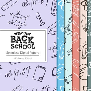Back to school seamless patterns, school digital paper,  school patterns, teacher backgrounds, school supplies