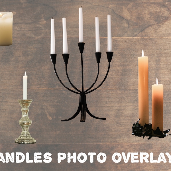 Candle holders, wax candles, flame wizards clip art, flame decor, gothic clip art, candelabra overlays, separate PNG files