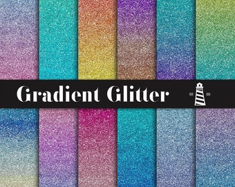 Gradient glitter digital paper, ombre glitter backgrounds, metallic papers, multicolor glitter gradient, commercial use