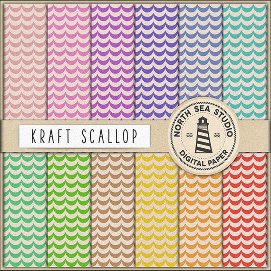 Scallops Digital Paper Scallops Paper Kraft Backgrounds Etsy