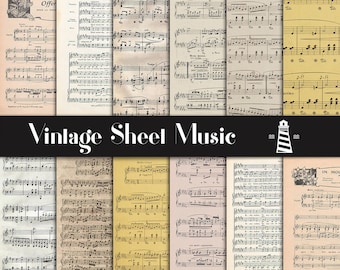 Vintage sheet music digital paper, 8,5x11 inches musical themed, music sheet backgrounds, antique, victorian style