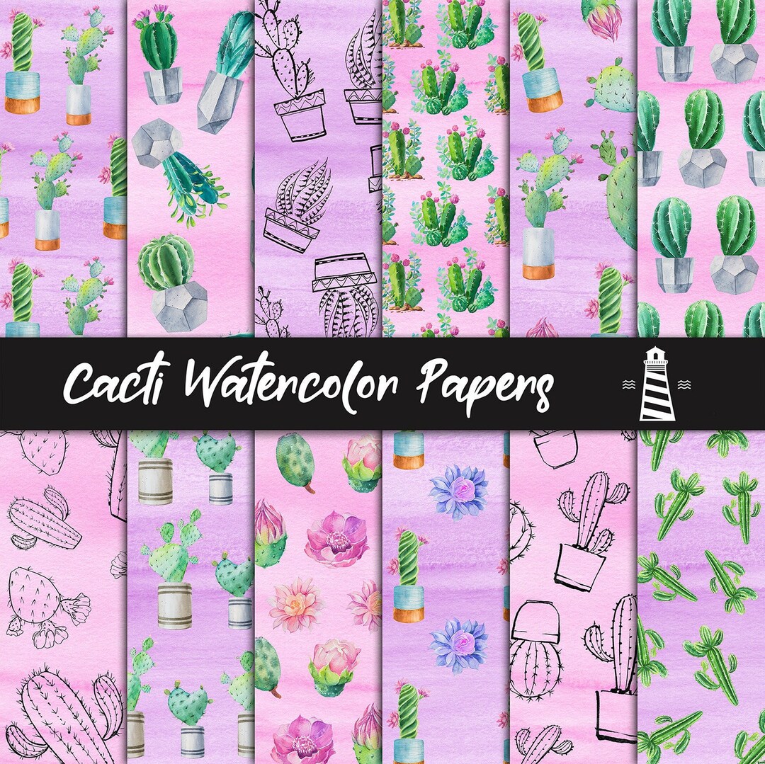 Cacti Watercolor Papers, Hand Painted Cactus Patterns, Cactus ...