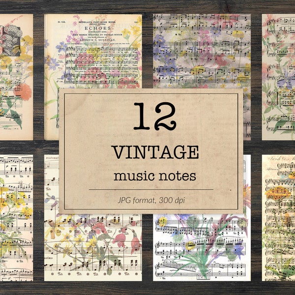 Vintage Music Digital Paper, 8,5x11 inches musical themed, music sheet backgrounds, antique, victorian style, floral backgrounds