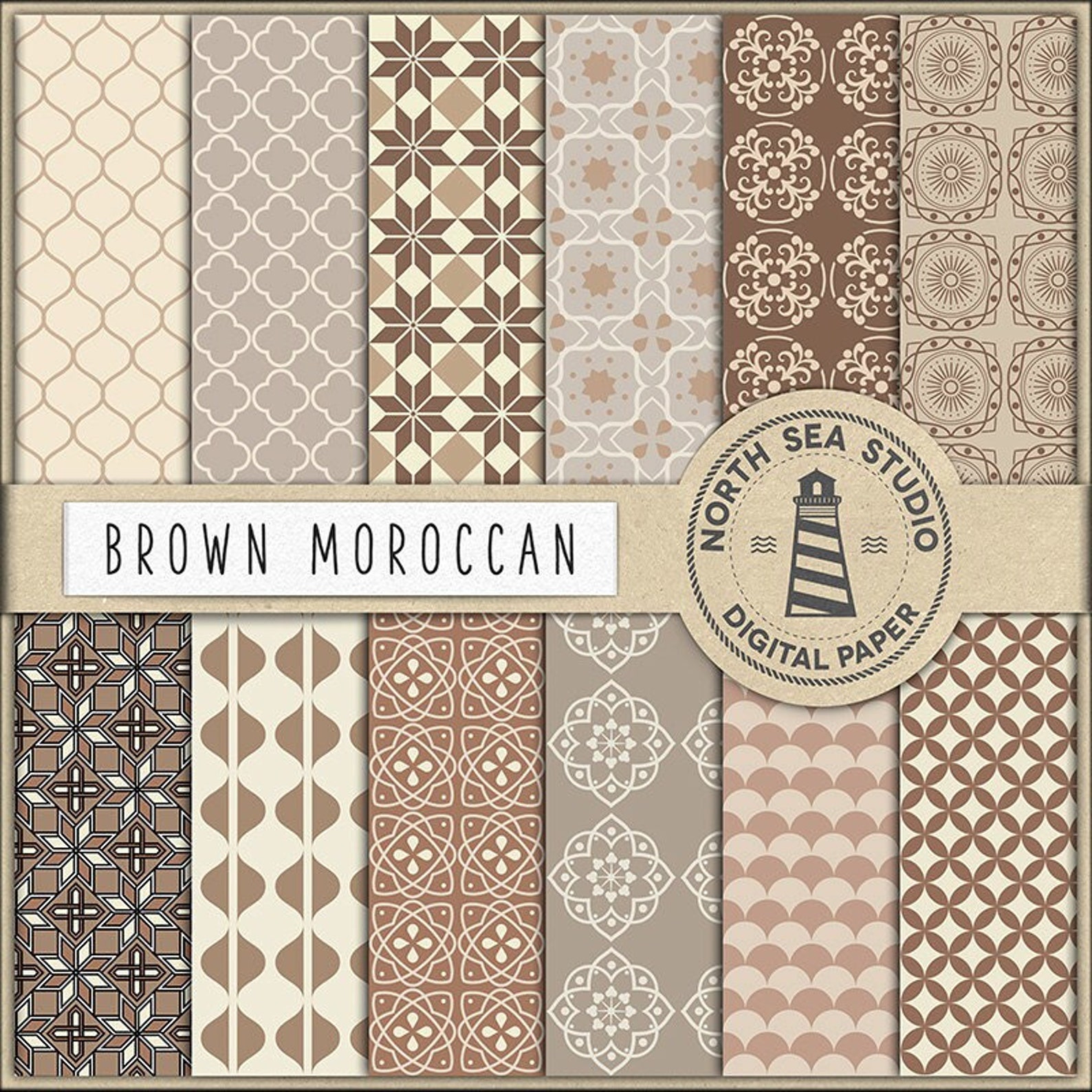 Brown Moroccan Arabic Digital Paper Oriental Patterns Set - Etsy