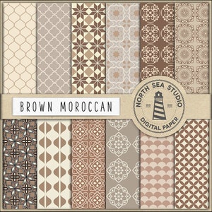 Marron marocain, papier numérique arabe, motifs orientaux, ensemble de 12 papiers scrapbook, 12x12 pouces, posts instagram