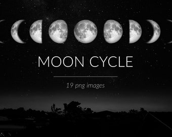 Moon cycle photo clipart, phases of the moon, astronomy clipart, lunar phases, moon phase photo set, full moon