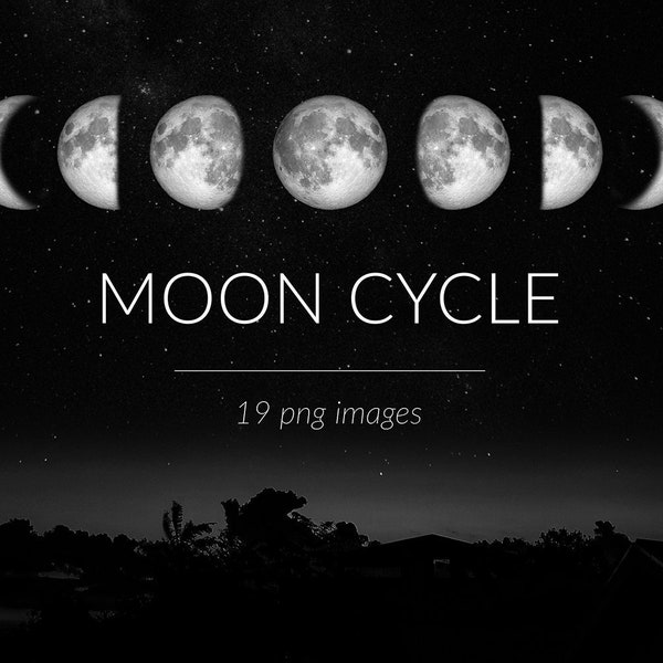 Moon cycle photo clipart, phases of the moon, astronomy clipart, lunar phases, moon phase photo set, full moon