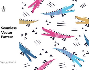 Baby seamless pattern with cute crocodile, alligator childish background, endless texture with cartoon animal for textiles, card design