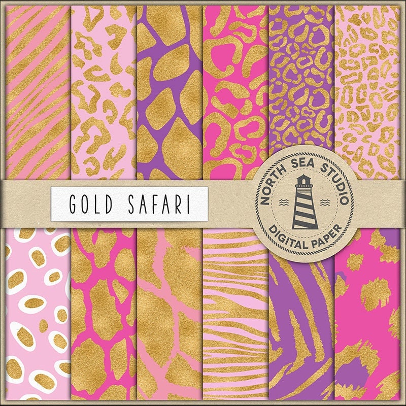 Gold Patterns, Animal Print Digital Paper, Shiny Safari Papers, Animal ...
