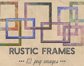Rustic frames clipart, vintage wood frames, colorful rustic photo frame, photoshop overlays,  wedding frames