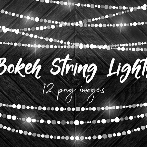 Bokeh string lights clipart, bunting fairy lights, sparkle String Lights overlays, silver lights, for cards & invitations