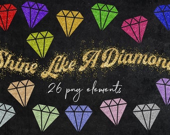 Glanz wie ein Diamant, GlitzerDiamanten Clipart, glitzernde Diamanten, Regenbogen Farbpalette, Glitzer Design Elemente