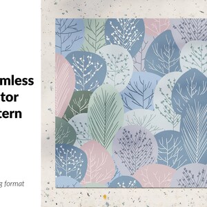 Winter trees digital paper, vector background with abstract hand drawn forest, seamless pattern