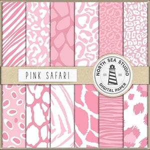Giungla rosa, carta digitale con stampa animale rosa, carta per bambina, sfondi safari, carta digitale per bambini, modelli safari