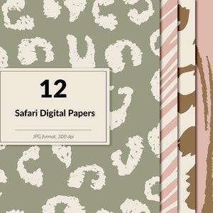 Animal print digital paper, boho animal patterns, leopard, giraffe, tiger, cheetah, safari paper, animal backgrounds