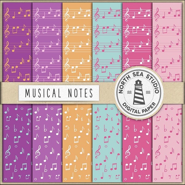 Musical notes paper, digital paper, colorful music paper, music sheets, instagram backgrounds