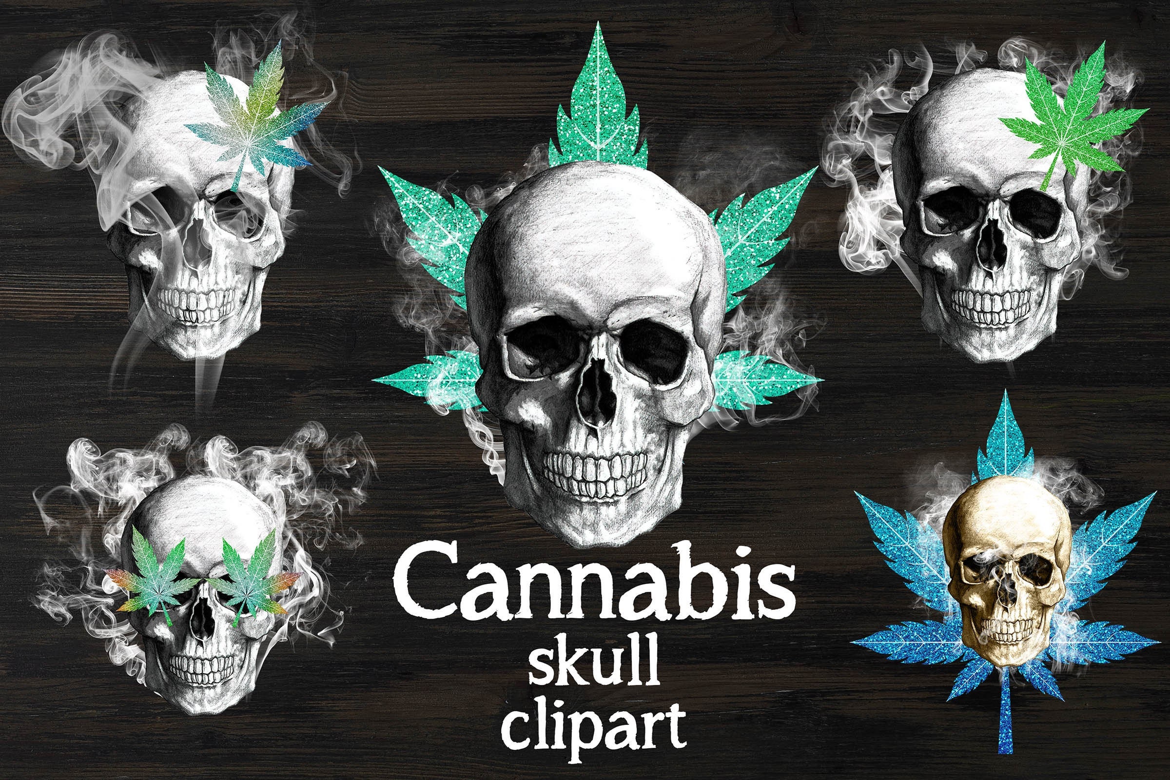 skull and bones tobacco leaves Skull With Marijuana Leaf