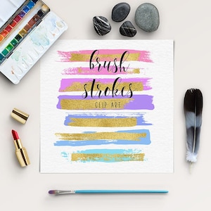 Paint stroke brushes, colorful brush Strokes with gold foil | diy clipart | hand painted clipart | brush strokes for logo design