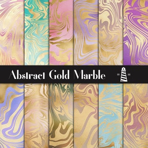 May include: A set of 8 digital paper patterns featuring abstract gold marble designs in various colors, including pink, purple, blue, and green. The patterns are perfect for crafting, scrapbooking, and digital design projects.