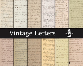 May include: A collection of vintage letters with handwritten text on aged paper. The letters are arranged in a grid pattern and have a rustic, antique aesthetic. The text is in various styles of cursive handwriting and includes words like "Vintage Letters".